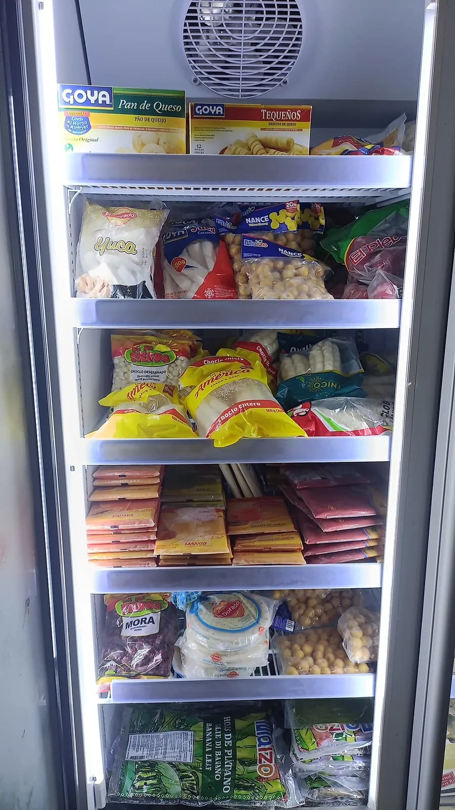Variedad de alimentos congelados de marcas latinas